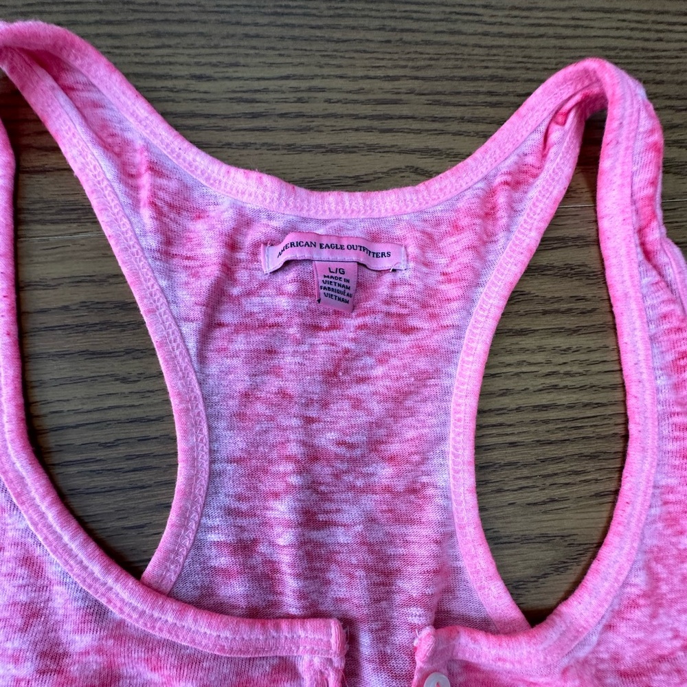 American Eagle Outfitters Neon Pink and Light Gray Henley Racerback Tanks - Picture 3 of 3